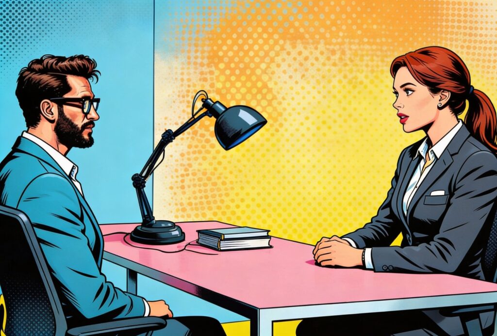 Headhunter interviewing a manager candidate in Milan